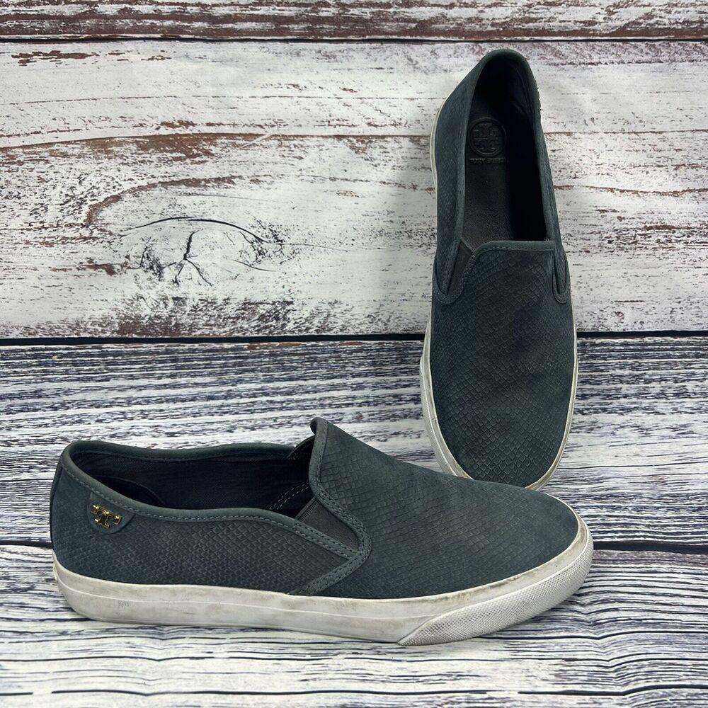 Tory Burch Floyd Snakeskin Embossed Blue Slip On Sneakers Shoes Women’s Size 9.5